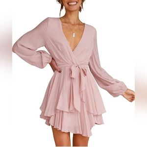 NWOT Womens Deep VNeck Ruffle Swing Dress